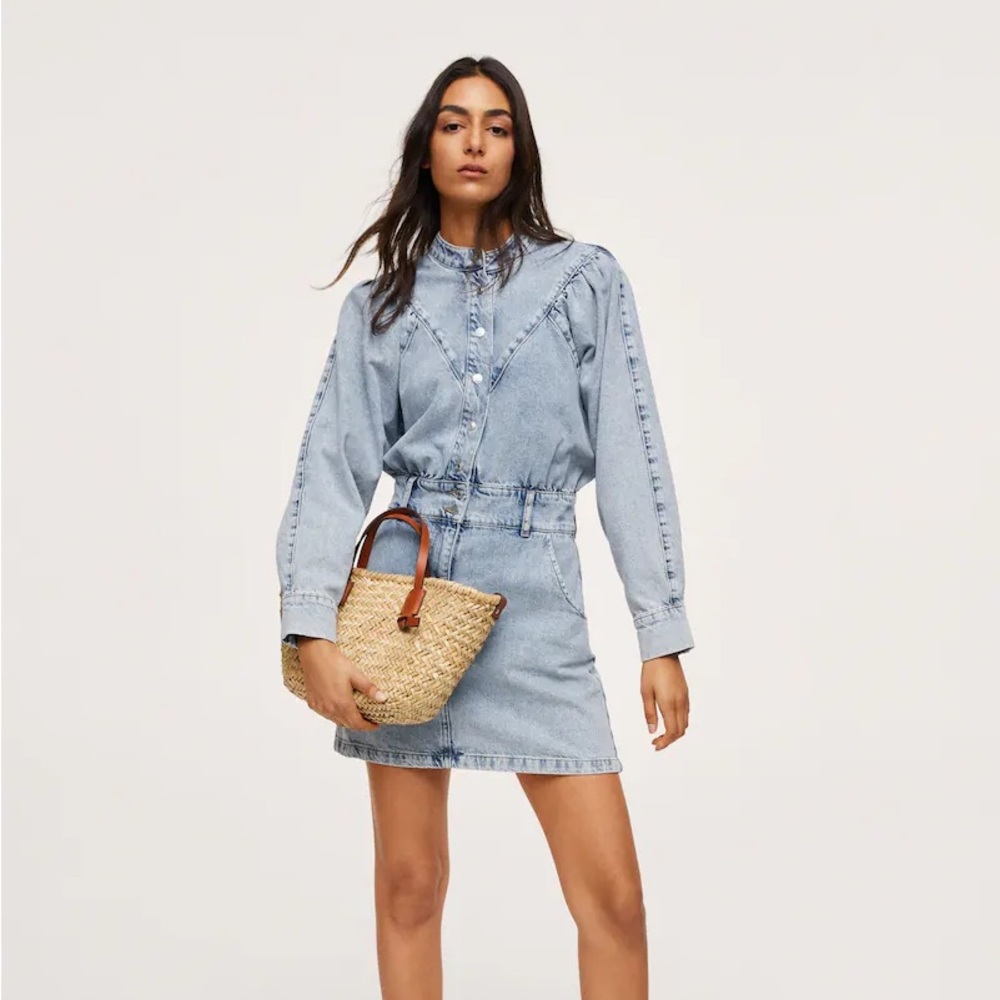 Mango Denim dress with puffed sleeves - NEW WITH TAGS